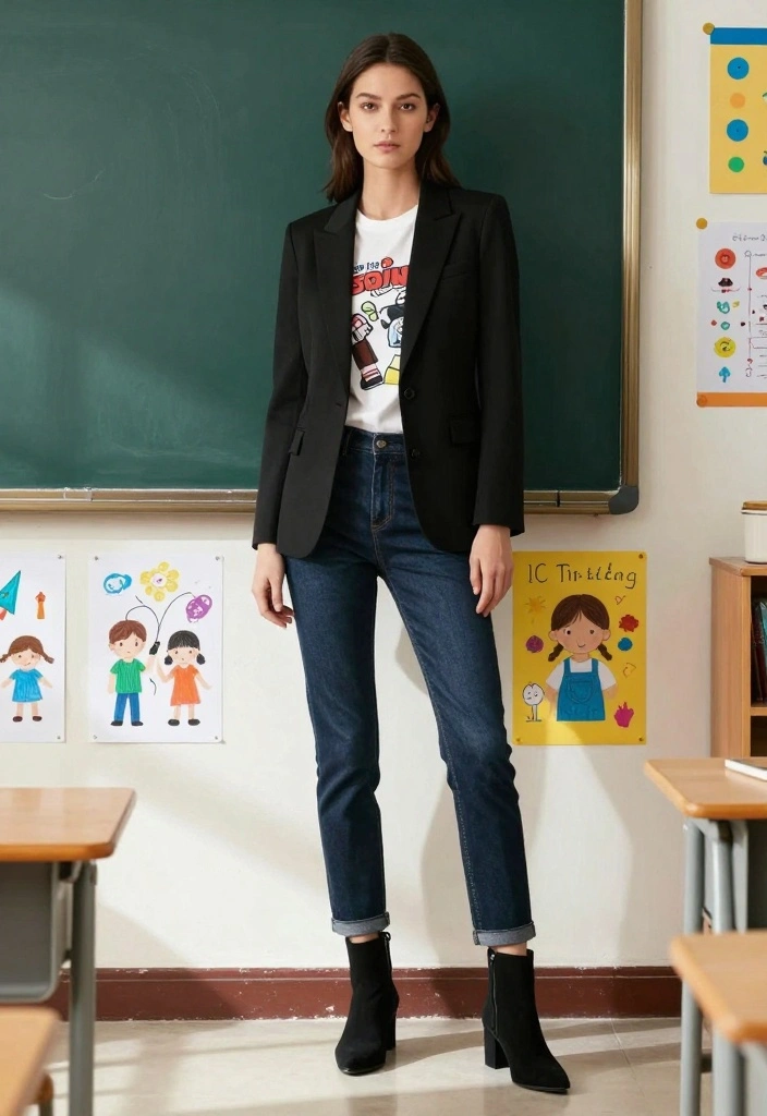 20 Casual Teacher Outfit Ideas That Are Perfect for Any Classroom! - 1. Classic Denim & Blazer 1