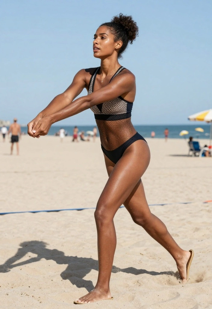 20 Chic Beach Outfit Ideas to Elevate Your Summer Style (Don't Miss #5!) - 8. Sporty Swimwear with a Mesh Cover-Up 1