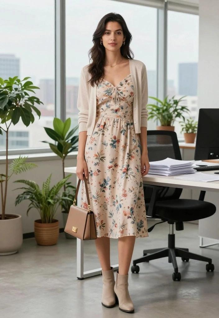 20 Chic Business Casual Outfit Ideas for Women (You Won't Believe #7!) - 2. Chic Midi Dress & Cardigan 1