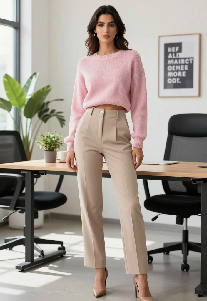 20 Chic Business Casual Outfit Ideas for Women (You Won't Believe #7!) - 6. Cropped Sweater & High-Waisted Trousers 1