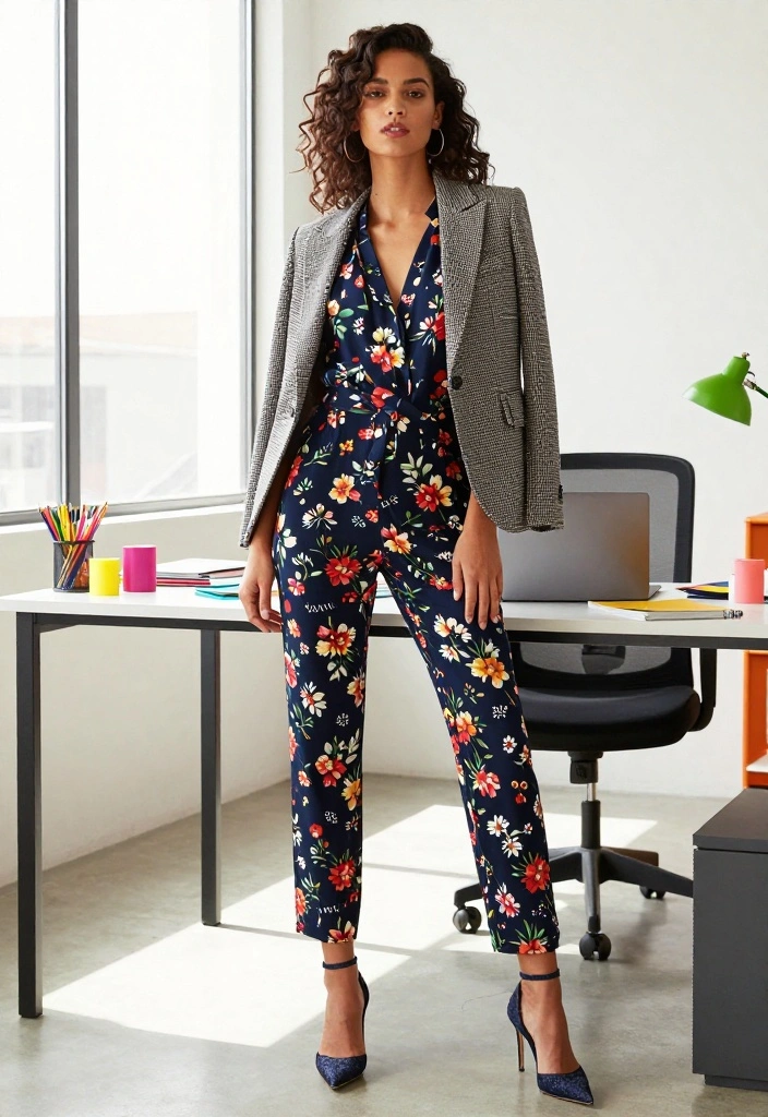 20 Chic Business Casual Outfit Ideas for Women (You Won't Believe #7!) - 7. Surprise Element: Printed Jumpsuit 1