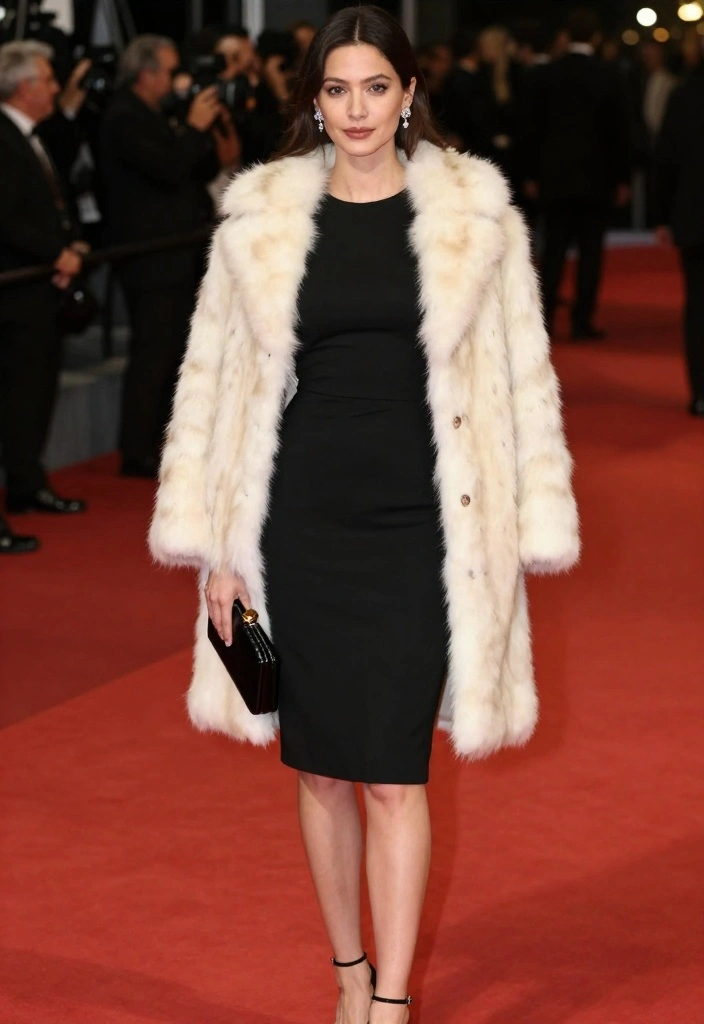 20 Chic Classy Aesthetic Outfit Ideas You Need to See (Warning: #11 Is a Showstopper!) - 11. Showstopper: Luxe Faux Fur Coat with a Little Black Dress 1