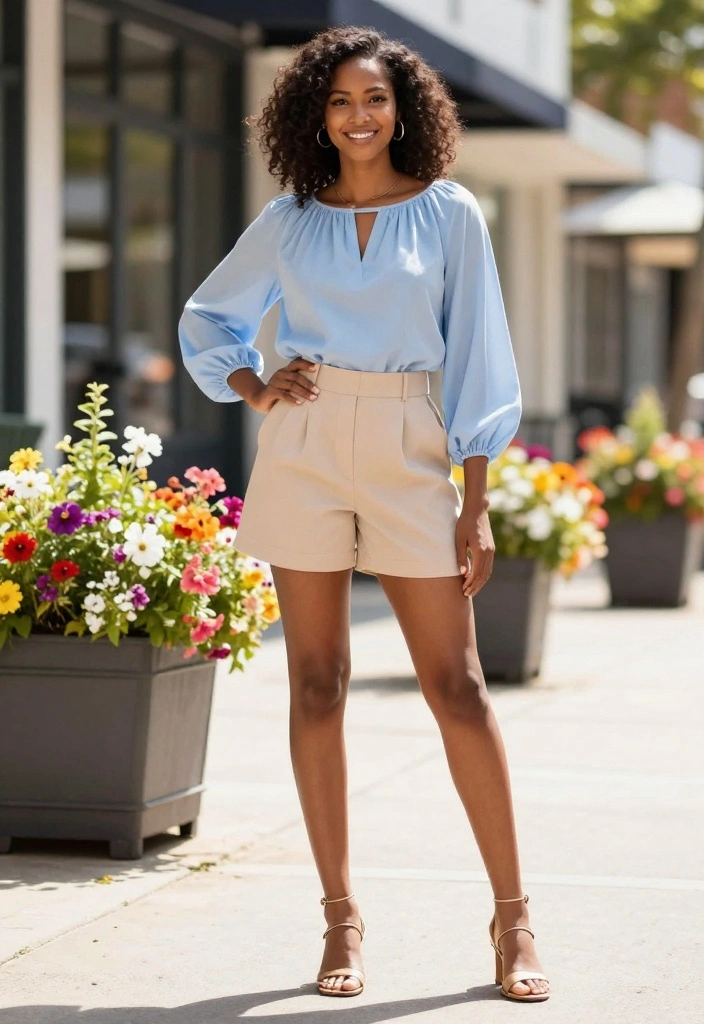 20 Chic Classy Aesthetic Outfit Ideas You Need to See (Warning: #11 Is a Showstopper!) - 20. Feminine Blouse with Tailored Shorts 1