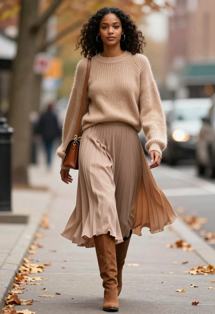 20 Chic Classy Aesthetic Outfit Ideas You Need to See (Warning: #11 Is a Showstopper!) - 3. Chic Sweater and Pleated Skirt Combo 1