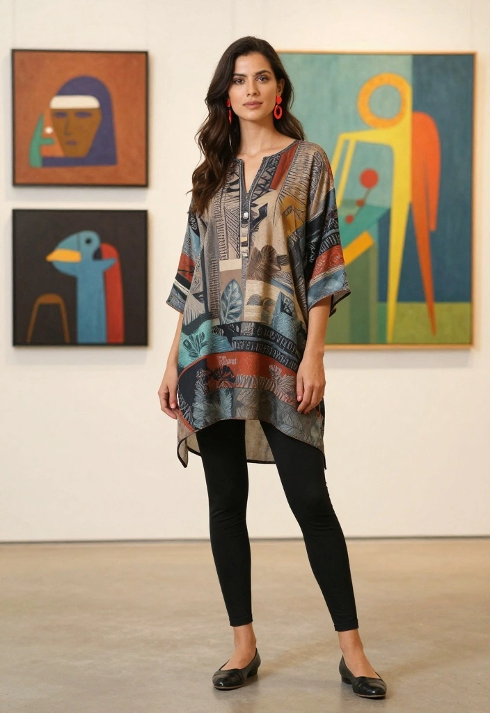 20 Stylish Winter Outfits for Women That Prove Comfort Can Be Chic! - 11. Printed Tunic with Leggings 1