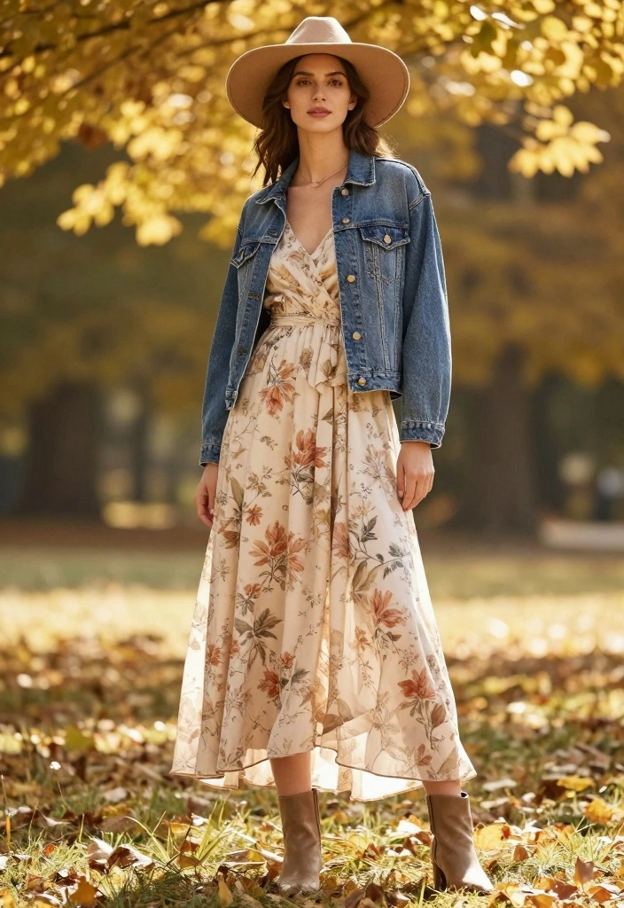 20 Trendy Cozy Fall Outfits for Women That Will Turn Heads This Autumn! - 11. Casual Chic: Denim Jacket & Maxi Dress 1