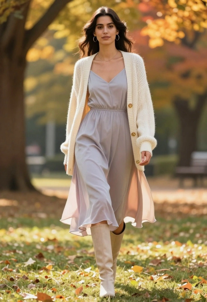 20 Trendy Cozy Fall Outfits for Women That Will Turn Heads This Autumn! - 18. Midi Dress & Chunky Cardigan 1