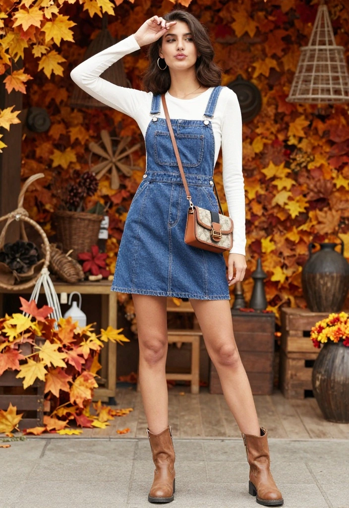 20 Trendy Cozy Fall Outfits for Women That Will Turn Heads This Autumn! - 19. Overall Dress & Long Sleeve Top 1