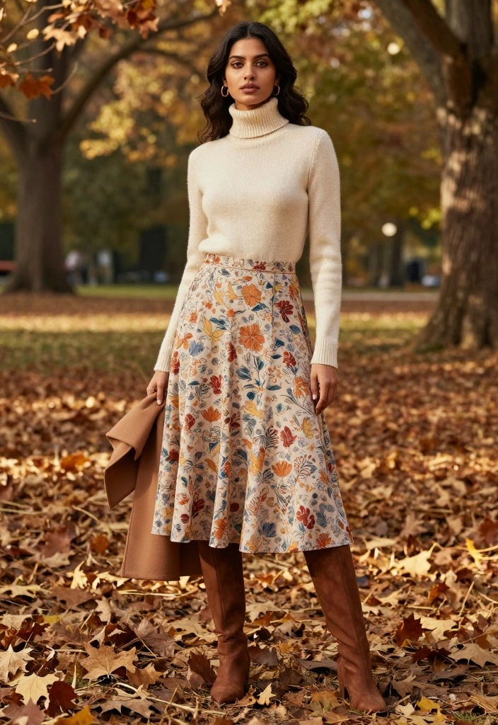 20 Trendy Cozy Fall Outfits for Women That Will Turn Heads This Autumn! - 4. Turtleneck Sweater & Midi Skirt 1