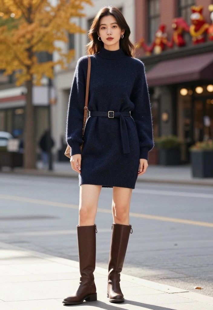 20 Trendy Cozy Fall Outfits for Women That Will Turn Heads This Autumn! - 7. Sweater Dress with a Belt 1