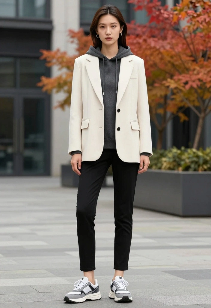 20 Trendy Cozy Fall Outfits for Women That Will Turn Heads This Autumn! - 9. Layered Look: Hoodie & Blazer 1