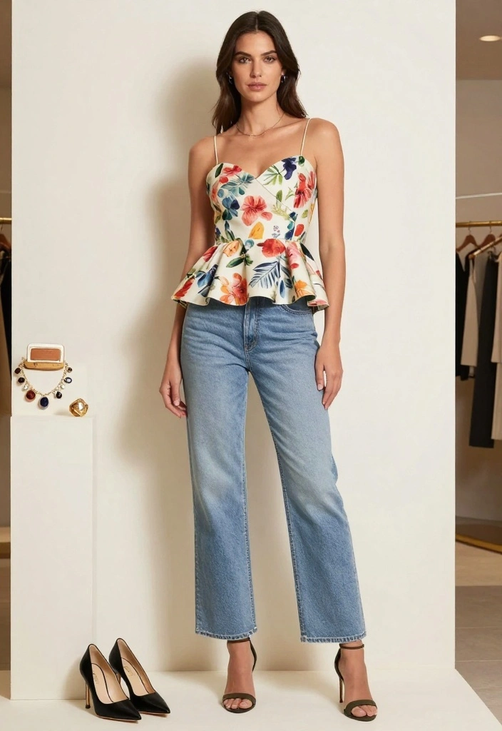 20 Trendy Modest Casual Outfits You Need in Your Wardrobe Right Now! - 10. Peplum Top and Straight-Leg Jeans 1