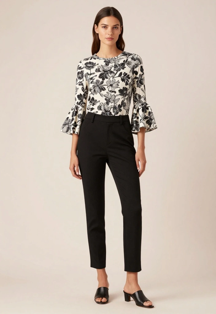 20 Trendy Modest Casual Outfits You Need in Your Wardrobe Right Now! - 18. Bell-Sleeve Top with Slim Fit Pants 1
