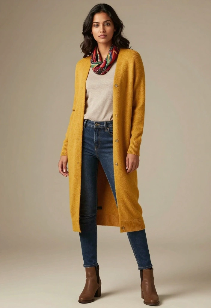 20 Trendy Modest Casual Outfits You Need in Your Wardrobe Right Now! - 9. Long Cardigan over a Basic T-Shirt 1