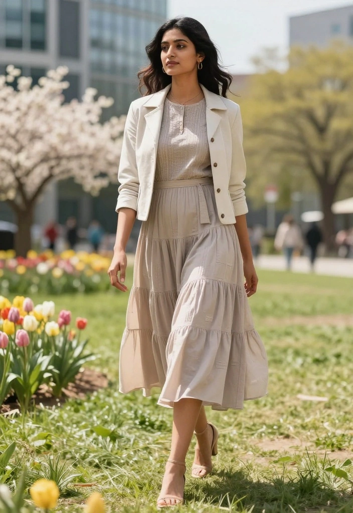 20 Trendy Spring Work Outfit Ideas for Women You Can't Miss! - 10. Layered Dresses with Light Jackets 1