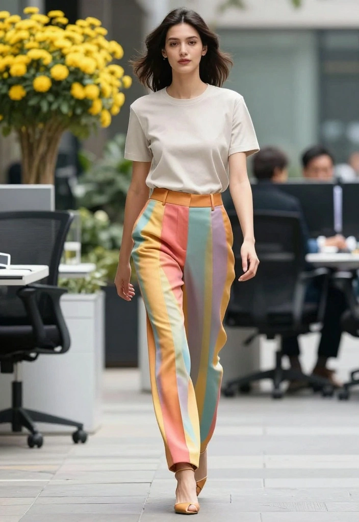 20 Trendy Spring Work Outfit Ideas for Women You Can't Miss! - 12. Colorful Trousers with a Neutral Top 1