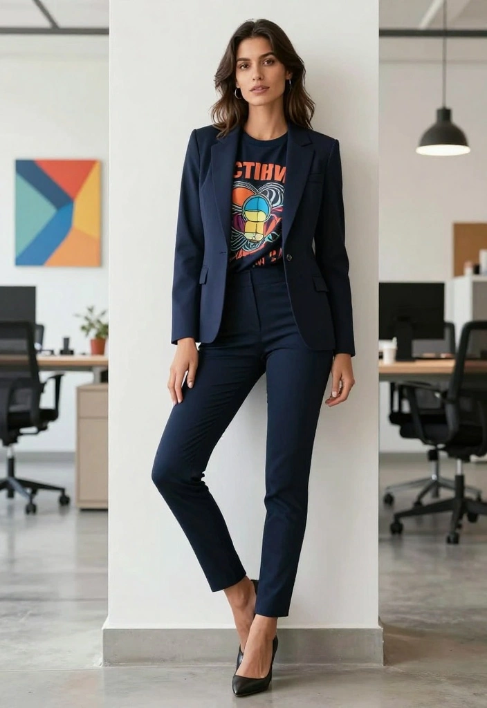 20 Trendy Spring Work Outfit Ideas for Women You Can't Miss! - 9. Graphic Tee with a Blazer 1