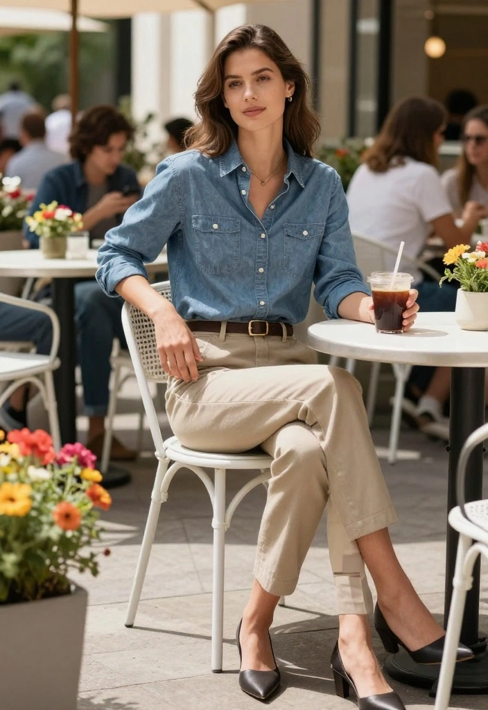 20 Weekend Comfy Casual Outfits for Women Everyone Will Adore (Wait Until You See #4!) - 13. Chambray Shirt & Chinos 1