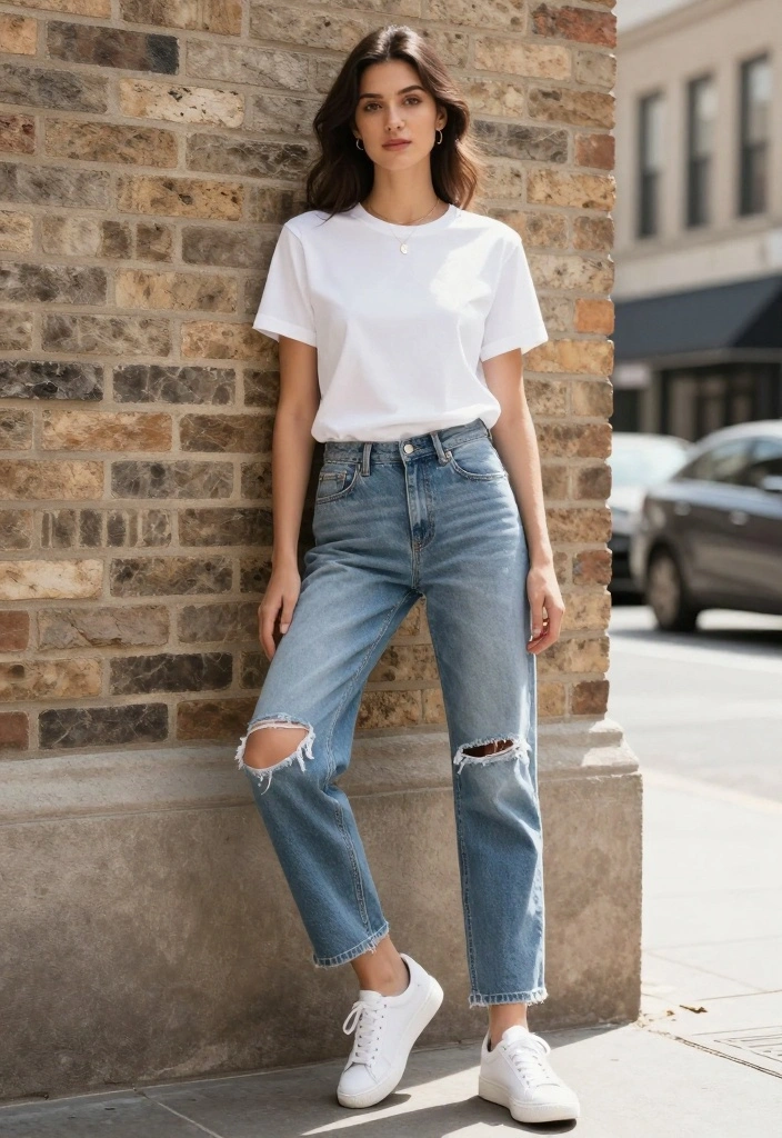 20 Weekend Comfy Casual Outfits for Women Everyone Will Adore (Wait Until You See #4!) - 5. White Tee & Distressed Jeans 1