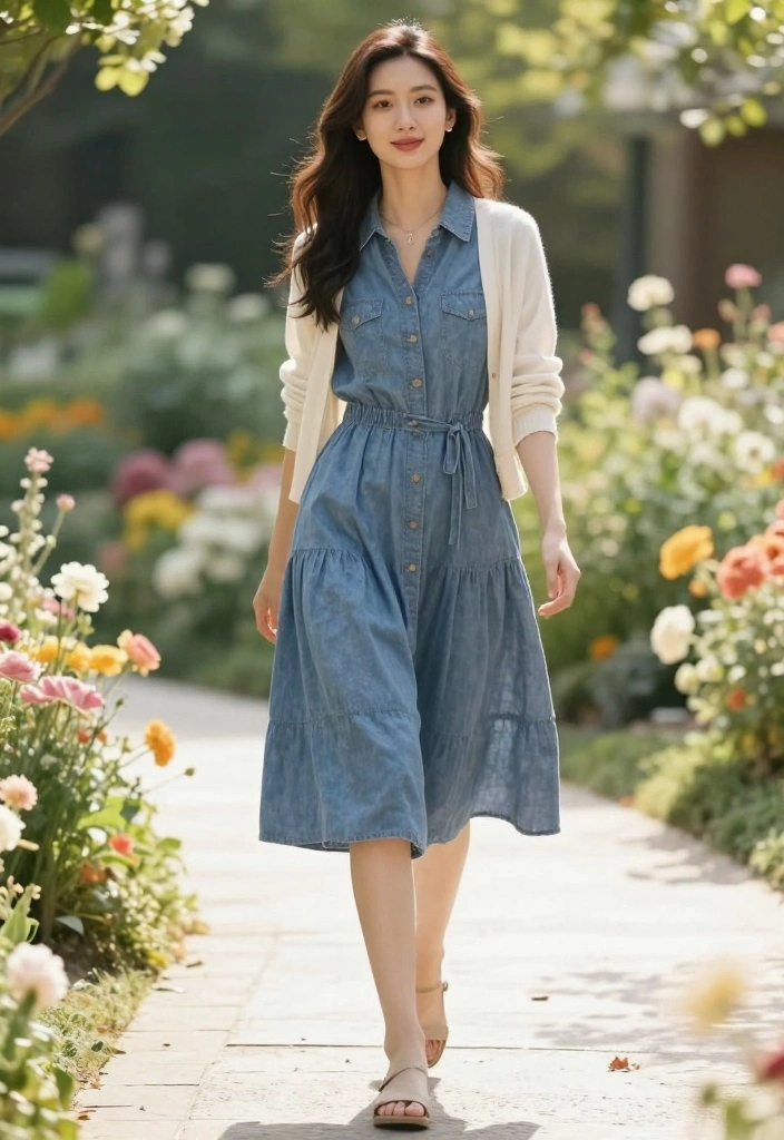 21 Effortlessly Chic Spring Outfit Ideas for Women (Get Ready to Turn Heads!) - 7. Chambray Dress 1