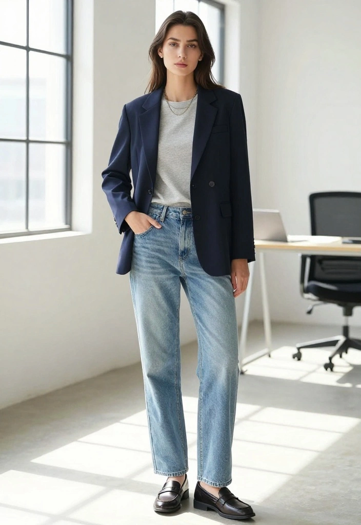 21 Office Outfit Ideas for Women That Are So Casual, You'll Want to Wear Them Every Day! - 1. Relaxed Blazer and Jeans 1