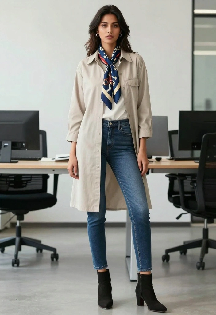 21 Office Outfit Ideas for Women That Are So Casual, You'll Want to Wear Them Every Day! - 17. Layered Look with a Long Shirt 1