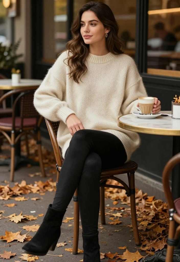 21 Versatile Fall Outfit Ideas for Women That Transition from Day to Night! - 1. Oversized Sweater with Leggings 1