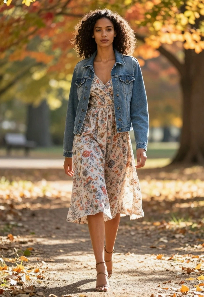 21 Versatile Fall Outfit Ideas for Women That Transition from Day to Night! - 2. Midi Dress with a Denim Jacket 1