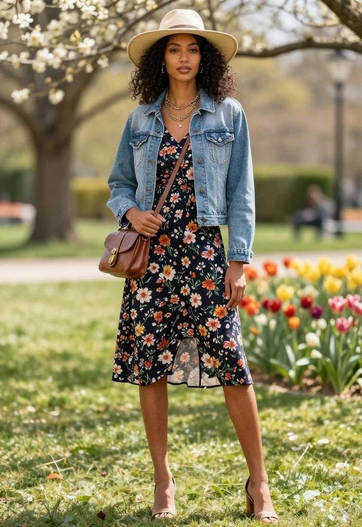 22 Affordable Vintage Outfit Ideas for Women (Style on a Budget! #10 is a Gem!) - 1. Timeless Denim Jacket and Floral Dress 1