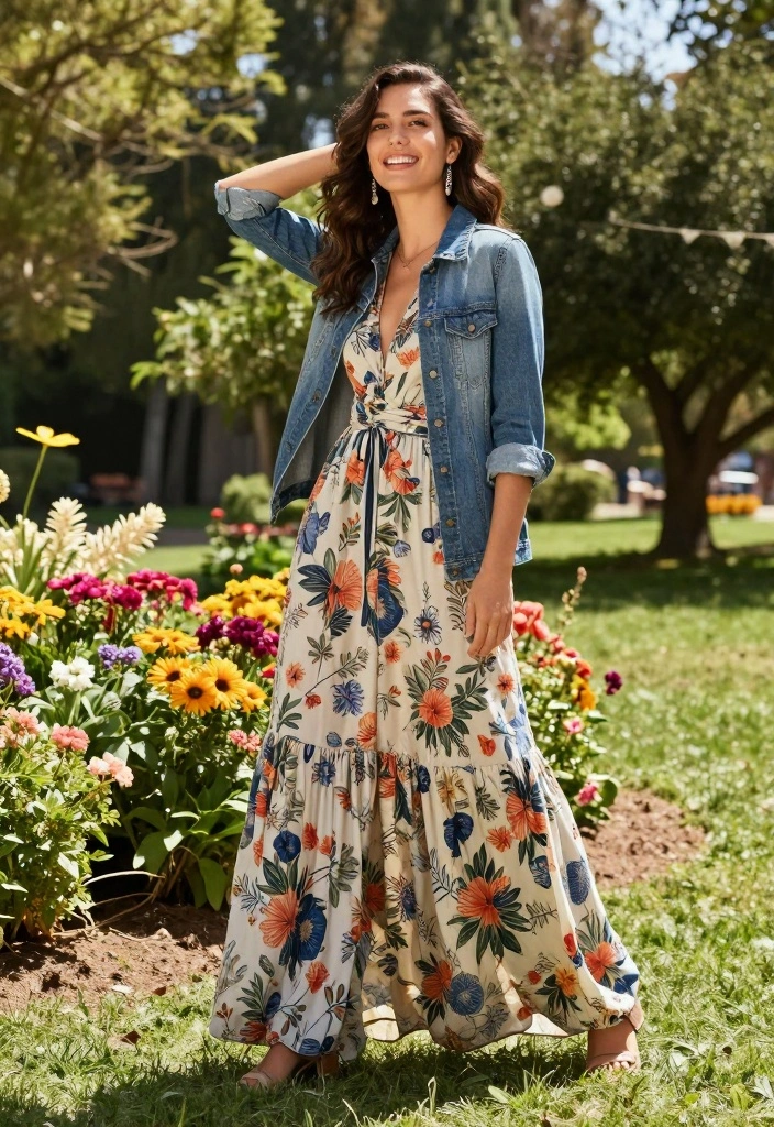 22 Affordable Vintage Outfit Ideas for Women (Style on a Budget! #10 is a Gem!) - 12. Maxi Dress with a Denim Shirt 1