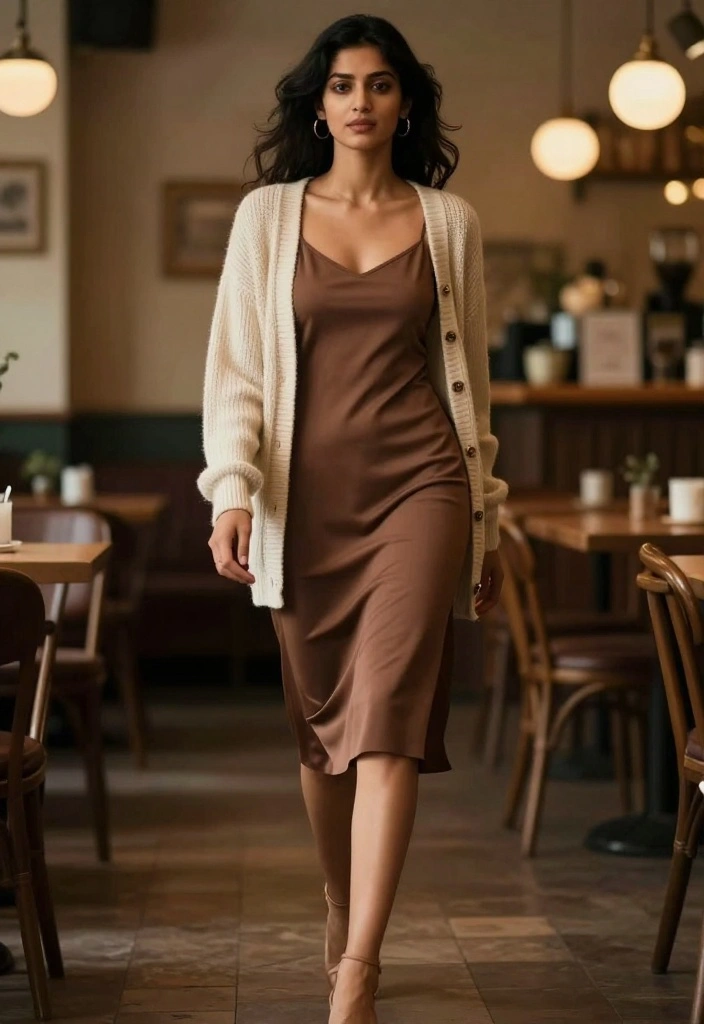 22 Affordable Vintage Outfit Ideas for Women (Style on a Budget! #10 is a Gem!) - 18. Vintage Cardigan with a Slip Dress 1