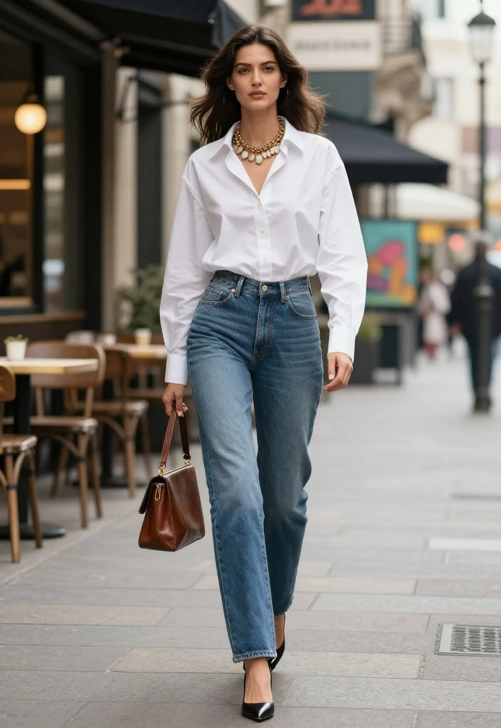 22 Affordable Vintage Outfit Ideas for Women (Style on a Budget! #10 is a Gem!) - 6. Classic White Shirt and Vintage High-Waisted Jeans 1