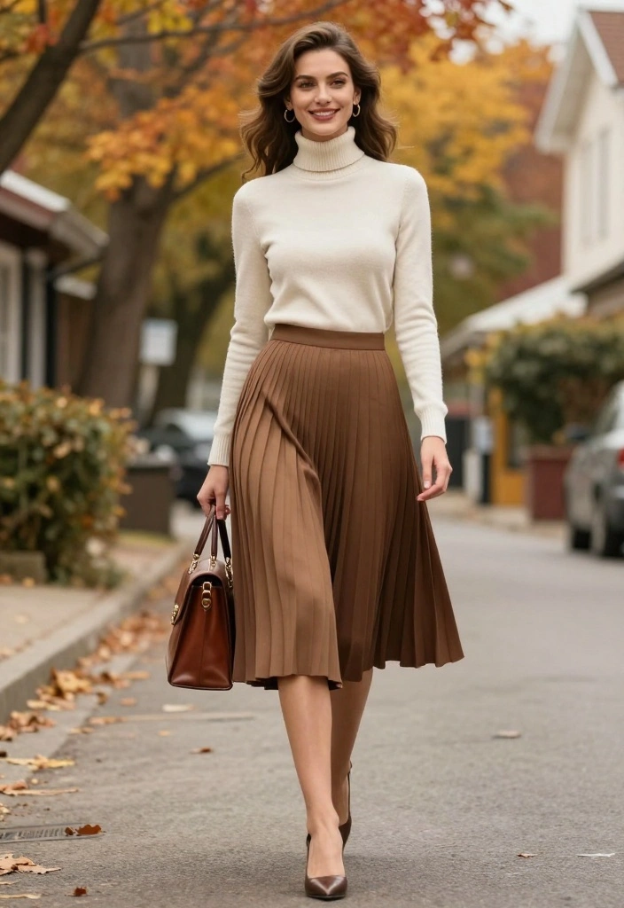 22 Affordable Vintage Outfit Ideas for Women (Style on a Budget! #10 is a Gem!) - 9. Pleated Skirt with a Turtleneck 1