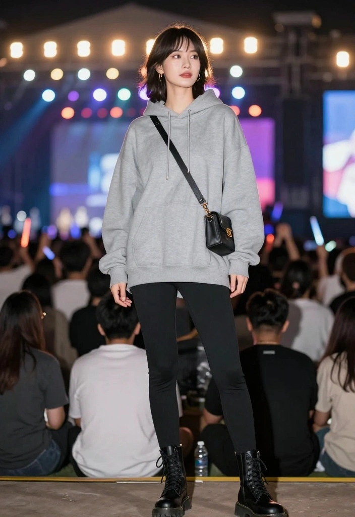 22 Casual Outfit Inspirations for Concerts That Will Make You Stand Out! - 2. Oversized Hoodie with Leggings 1