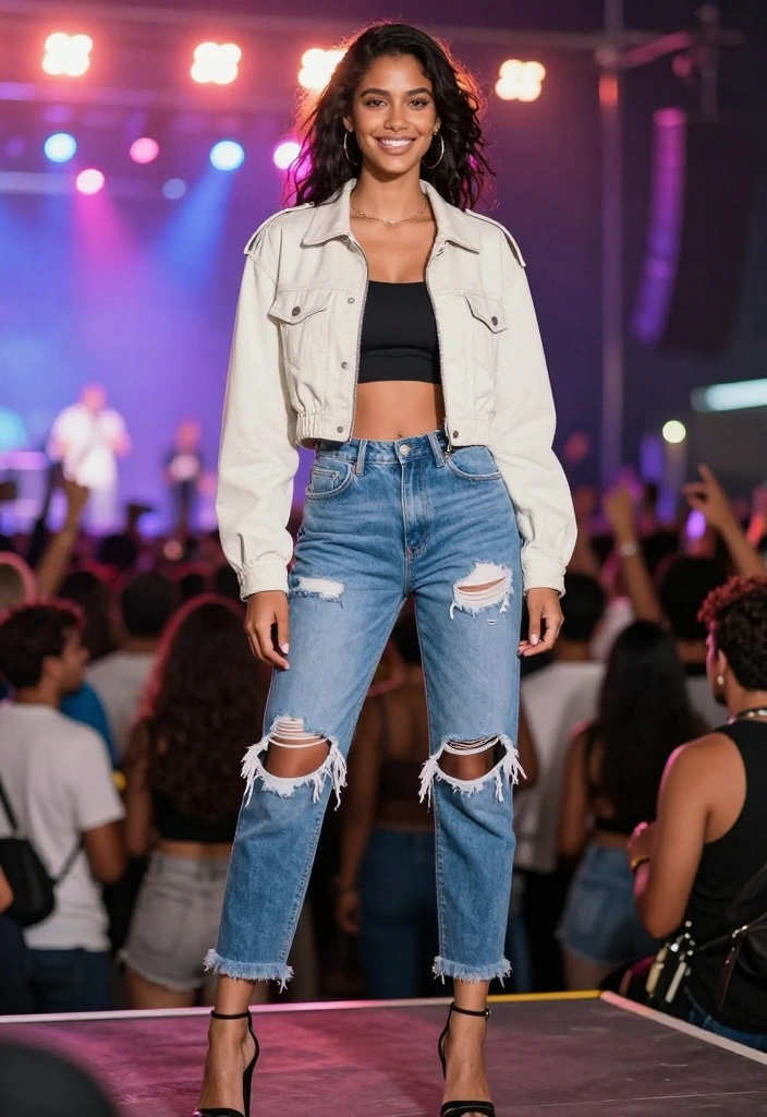 22 Casual Outfit Inspirations for Concerts That Will Make You Stand Out! - 21. Lightweight Jacket and Distressed Denim 1