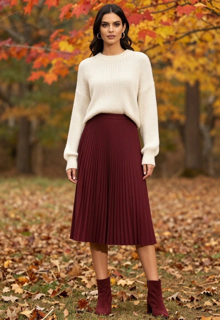 22 Fall Casual Fashion Outfit Inspo Ideas That Are Perfectly Aesthetic (You’ll Love #12!) - 10. Pleated Skirt with Chunky Knit Sweater 1