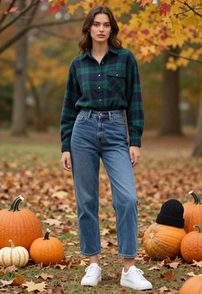 22 Fall Casual Fashion Outfit Inspo Ideas That Are Perfectly Aesthetic (You’ll Love #12!) - 2. Flannel Shirt with High-Waisted Mom Jeans 1