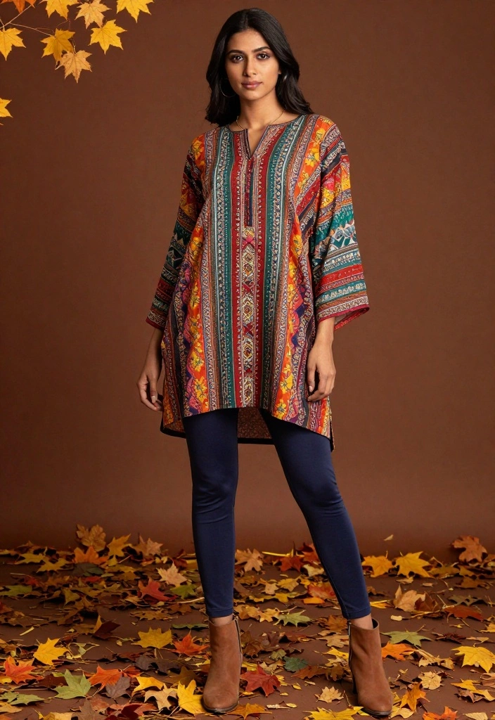 22 Fall Casual Fashion Outfit Inspo Ideas That Are Perfectly Aesthetic (You’ll Love #12!) - 22. Printed Tunic with Leggings 1