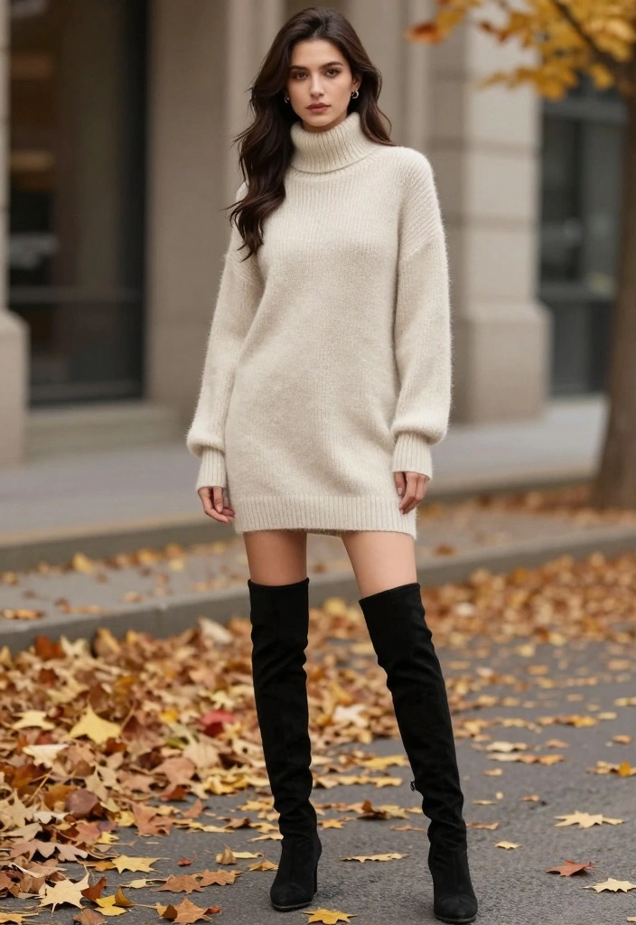 22 Fall Casual Fashion Outfit Inspo Ideas That Are Perfectly Aesthetic (You’ll Love #12!) - 8. Knit Sweater Dress with Thigh-High Boots 1