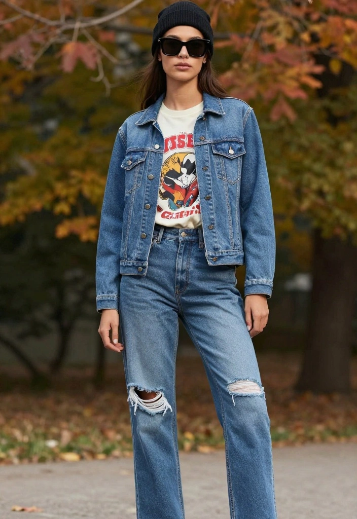 22 Fall Casual Fashion Outfit Inspo Ideas That Are Perfectly Aesthetic (You’ll Love #12!) - 9. Vintage Graphic Tee with Denim Jacket 1