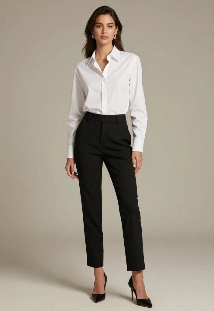 22 Timeless Outfit Inspirations for a Classy Date Night (Your Closet Will Thank You!) - 6. Timeless White Shirt and Black Pants 1