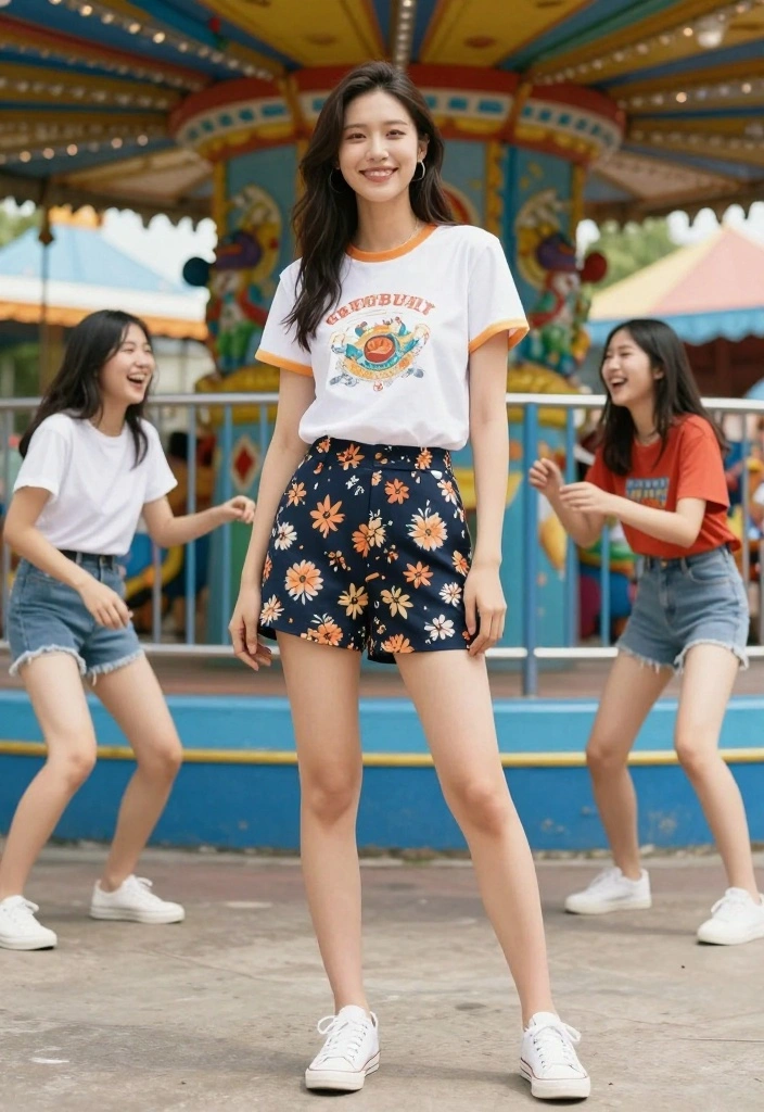 25 Floral-Inspired Cute Spring Outfits That Are Pure Aesthetic Goals! - 16. Floral Print Skorts with a Casual Tee 1