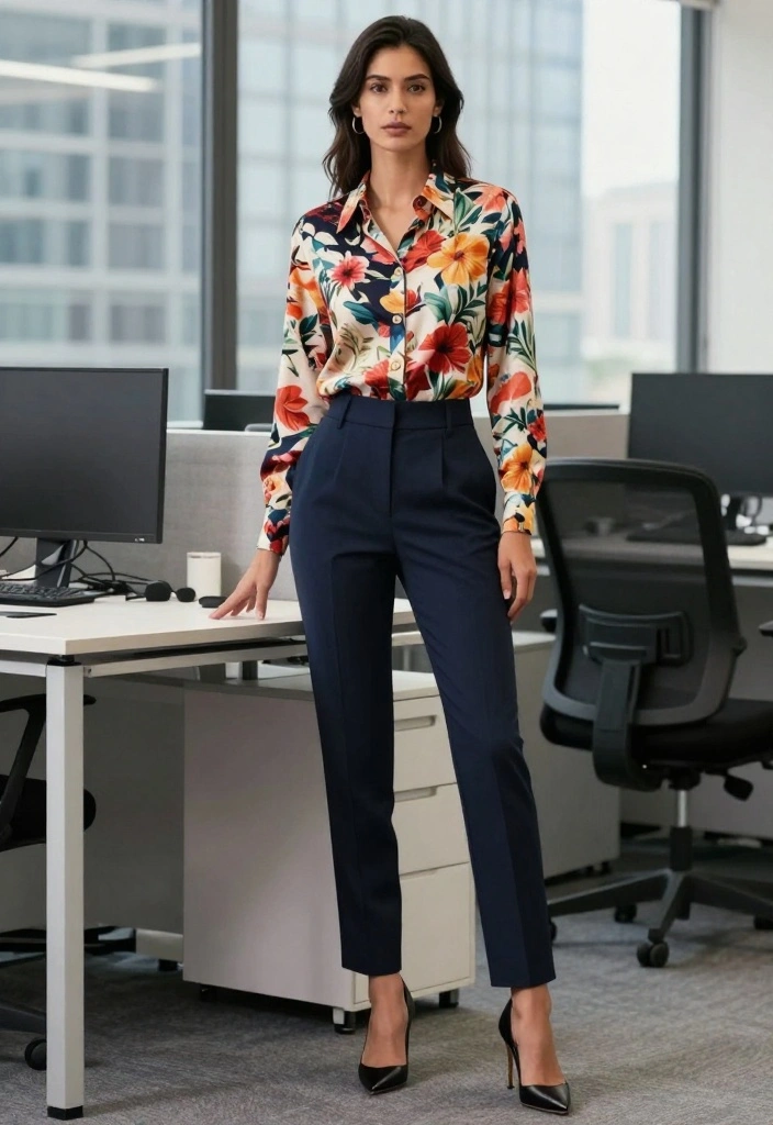 25 Floral-Inspired Cute Spring Outfits That Are Pure Aesthetic Goals! - 17. Floral Print Button-Up Shirt with Trousers 1