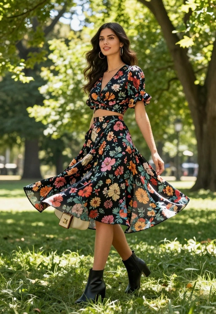 25 Floral-Inspired Cute Spring Outfits That Are Pure Aesthetic Goals! - 3. Floral Print Midi Skirt and Cropped Top Combo 1