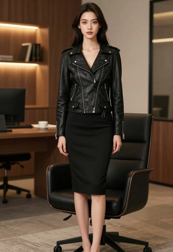 25 Office Winter Outfit Ideas That Will Make You Want to Get Dressed Up Every Day (You’ll Adore #6!) - 13. Edgy Leather Jacket 1
