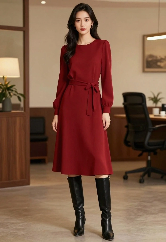 25 Office Winter Outfit Ideas That Will Make You Want to Get Dressed Up Every Day (You’ll Adore #6!) - 6. Chic Midi Dress 1
