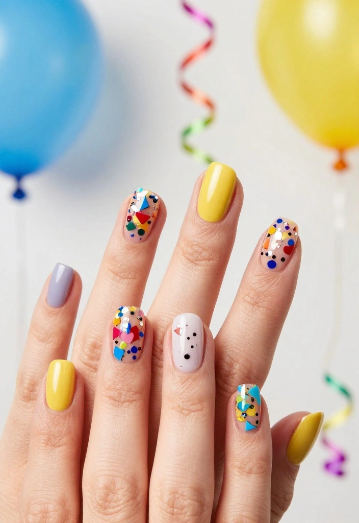 30 Chic New Years Eve Nails That Will Elevate Your Holiday Look! - 11. Colorful Confetti Nails 1