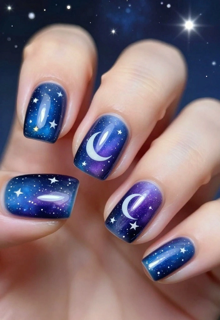 30 Chic New Years Eve Nails That Will Elevate Your Holiday Look! - 12. Celestial Nail Art 1