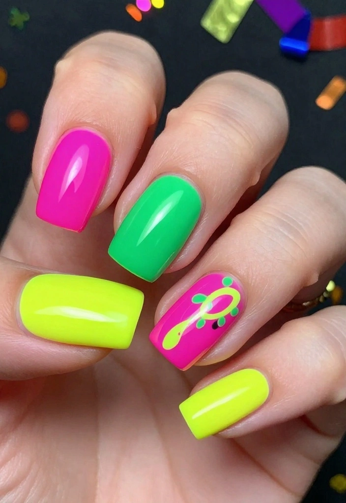 30 Chic New Years Eve Nails That Will Elevate Your Holiday Look! - 18. Neon Brights 1