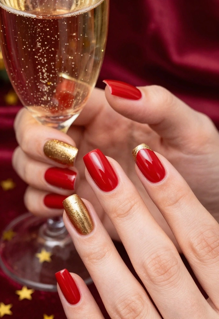 30 Chic New Years Eve Nails That Will Elevate Your Holiday Look! - 2. Bold Red and Gold 1